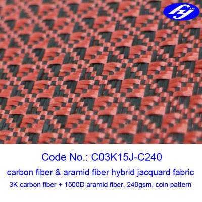 Tela preta/vermelha da tela de Aramid do carbono do teste padrão da moeda do jacquard do carbono de Aramid do híbrido