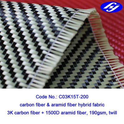 tela híbrida amarela tecida tela de Aramid Kevlar Para Aramid do carbono da sarja 2x2