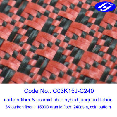 Fio tecido tela da fibra do filamento de Aramid do carbono do teste padrão da moeda do jacquard
