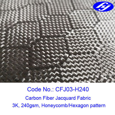 Tela do jacquard da fibra do preto de carbono do teste padrão 3K do favo de mel/hexágono